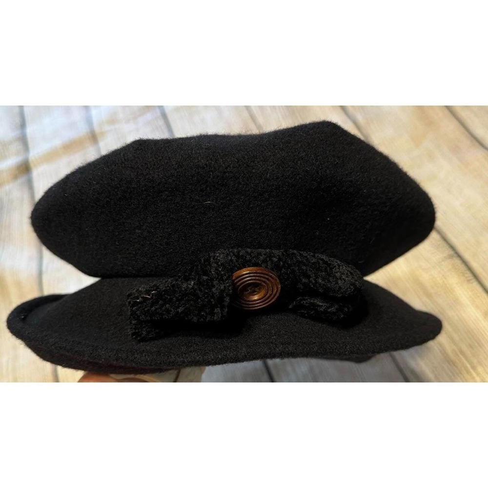 Vintage Lisa Shaub New York Black Felted Wool Hat Beret Hat Tb12 - Picture 2 of 6
